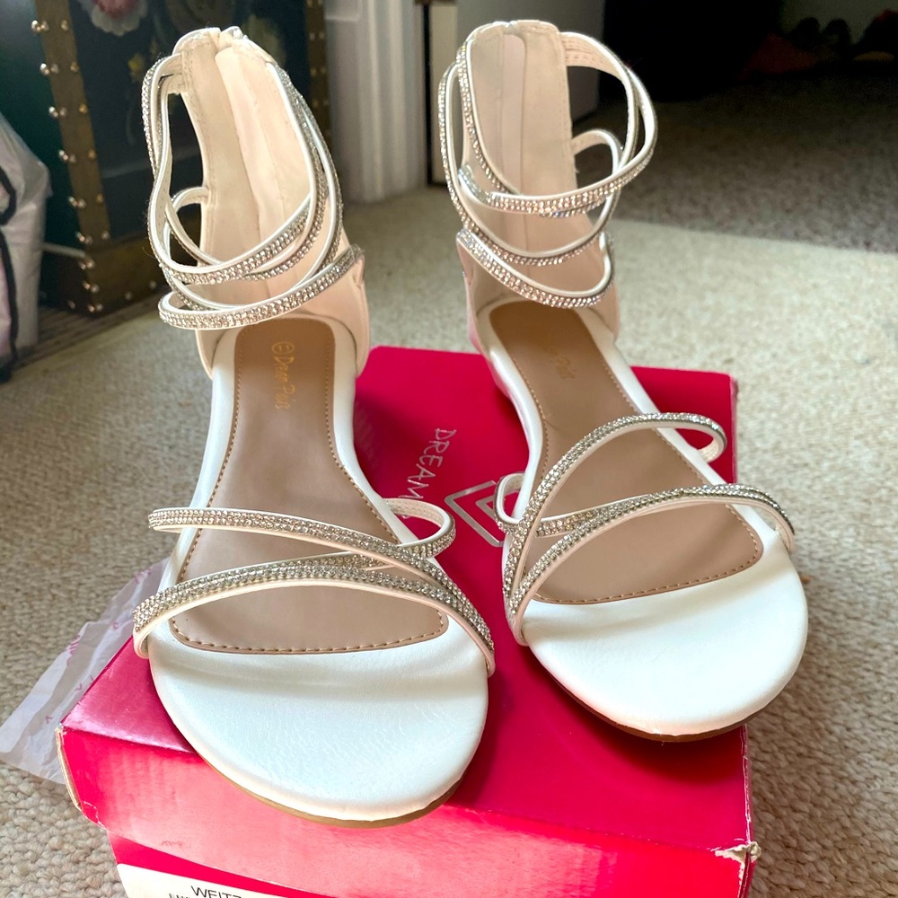 Dream Paris White Rhinestone Sandals